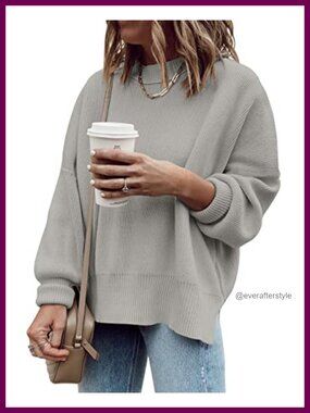 Oversized Ribbed Knit Pullover Sweater with Side Slit Fall Winter
